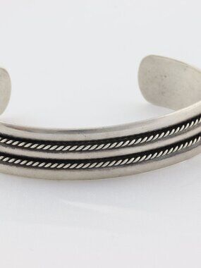 Sterling Silver Rope Design Cuff Bracelet 6 3/4" inch Adjustable